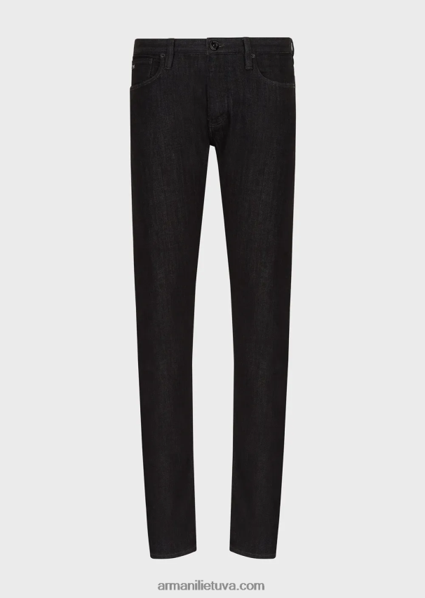 vyrų juodas Armani j75 ploni, tamsiai mėlyni nuplaunami džinsiniai džinsai 02482X1169