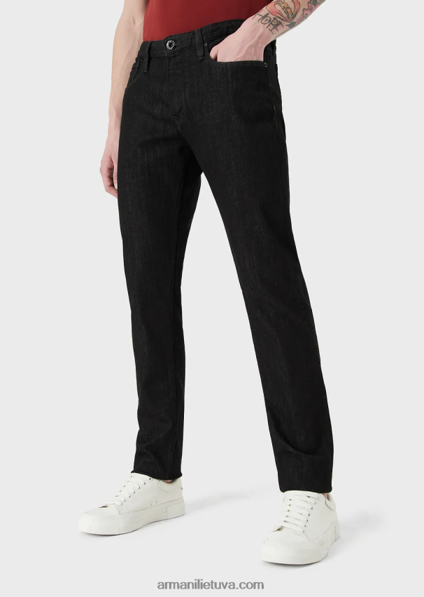 vyrų juodas Armani j75 ploni, tamsiai mėlyni nuplaunami džinsiniai džinsai 02482X1169
