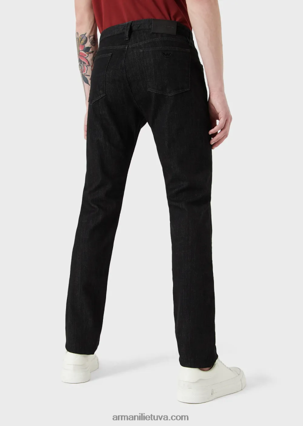 vyrų juodas Armani j75 ploni, tamsiai mėlyni nuplaunami džinsiniai džinsai 02482X1169