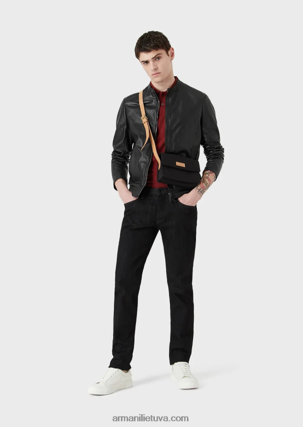 vyrų juodas Armani j75 ploni, tamsiai mėlyni nuplaunami džinsiniai džinsai 02482X1169