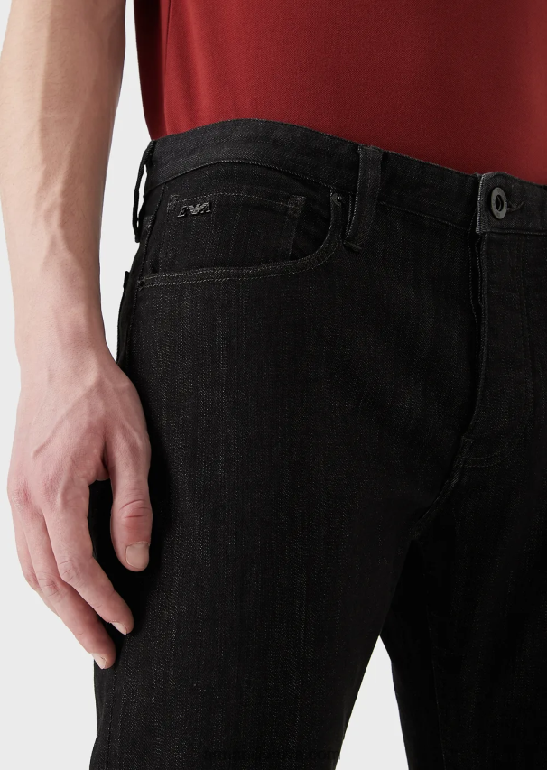vyrų juodas Armani j75 ploni, tamsiai mėlyni nuplaunami džinsiniai džinsai 02482X1169