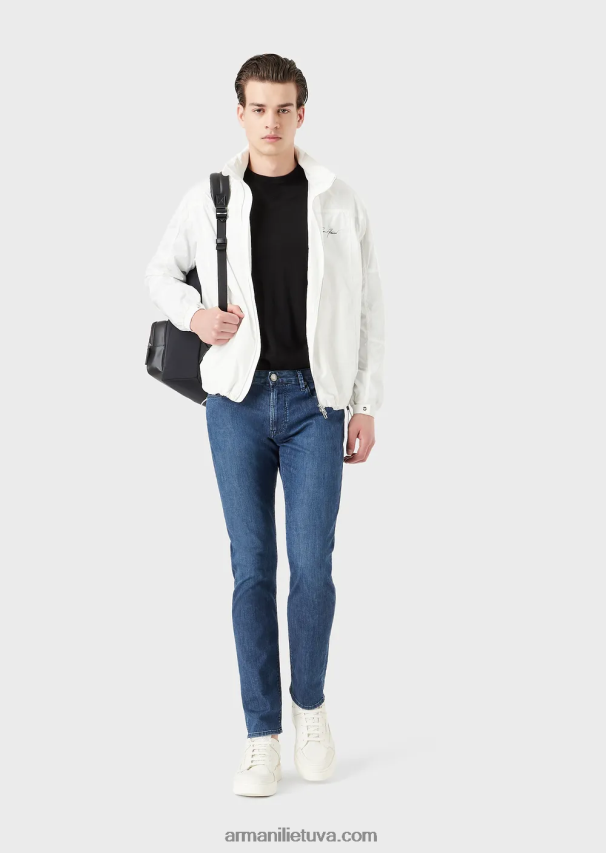 vyrų mėlyna Armani j06 ploni ruoželinio melanžo džinsai iš patogaus džinsinio audinio 02482X1184