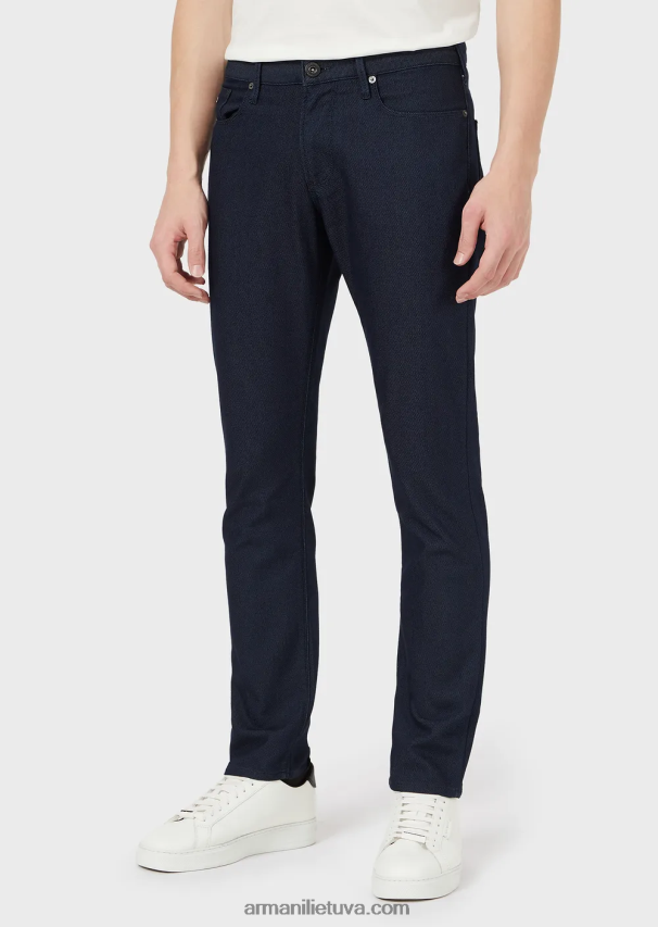 vyrų mėlyna Armani j06 plonos, siūlais dažytos medvilnės mišinio kelnės 02482X1189