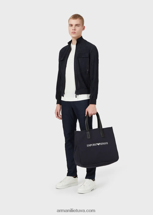 vyrų mėlyna Armani j06 plonos, siūlais dažytos medvilnės mišinio kelnės 02482X1189