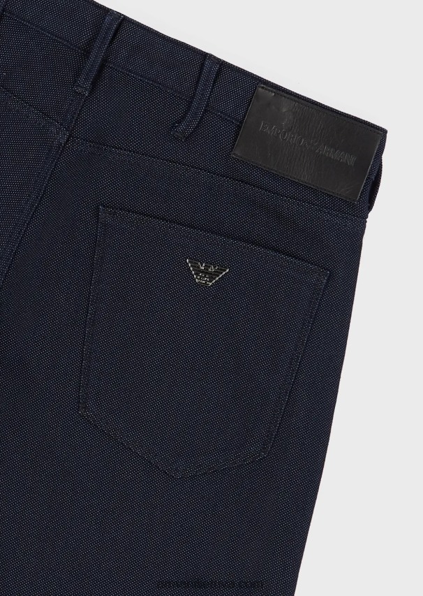 vyrų mėlyna Armani j06 plonos, siūlais dažytos medvilnės mišinio kelnės 02482X1189