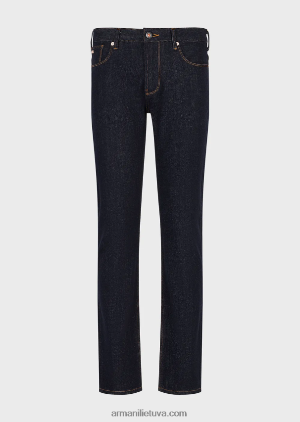 vyrų mėlyna Armani j06 siauri tamsiai mėlyni džinsiniai džinsai su siuvinėjimu ant kišenės 02482X1153