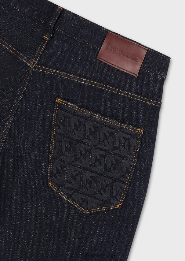 vyrų mėlyna Armani j06 siauri tamsiai mėlyni džinsiniai džinsai su siuvinėjimu ant kišenės 02482X1153