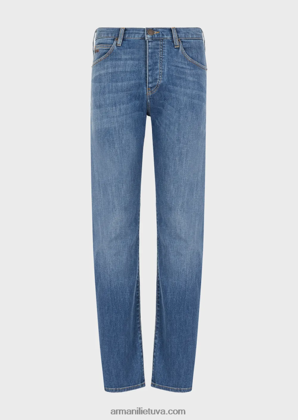 vyrų mėlyna Armani j21 skalbti įprasto kirpimo ruoželiniai komforto džinsai 02482X1210
