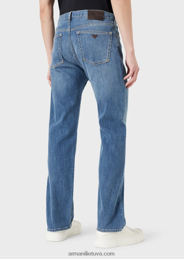 vyrų mėlyna Armani j21 skalbti įprasto kirpimo ruoželiniai komforto džinsai 02482X1210