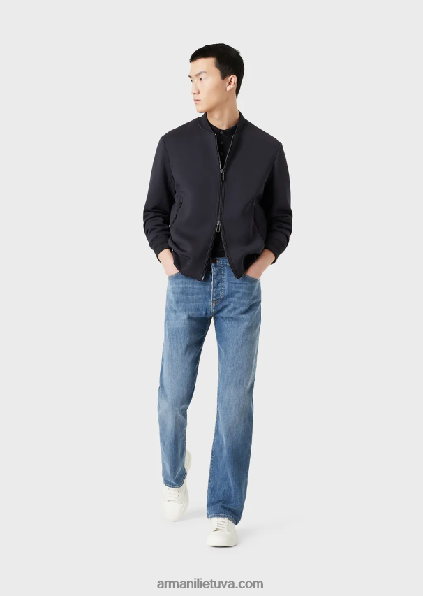 vyrų mėlyna Armani j21 skalbti įprasto kirpimo ruoželiniai komforto džinsai 02482X1210