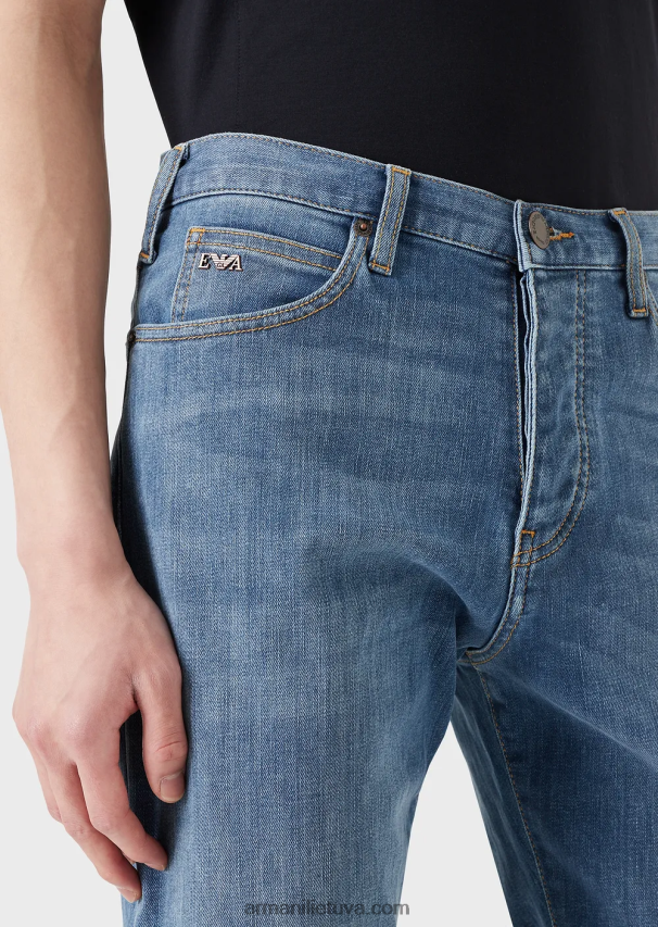 vyrų mėlyna Armani j21 skalbti įprasto kirpimo ruoželiniai komforto džinsai 02482X1210