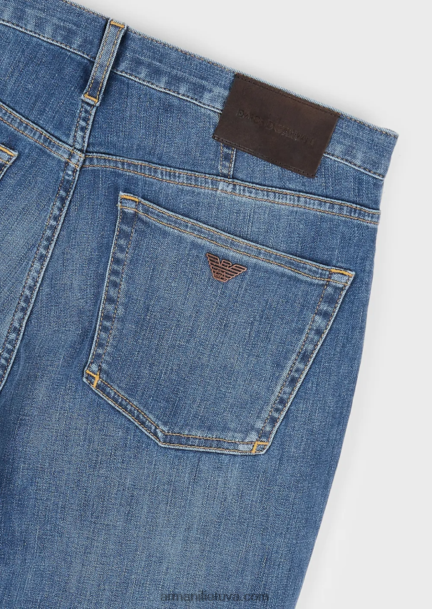 vyrų mėlyna Armani j21 skalbti įprasto kirpimo ruoželiniai komforto džinsai 02482X1210