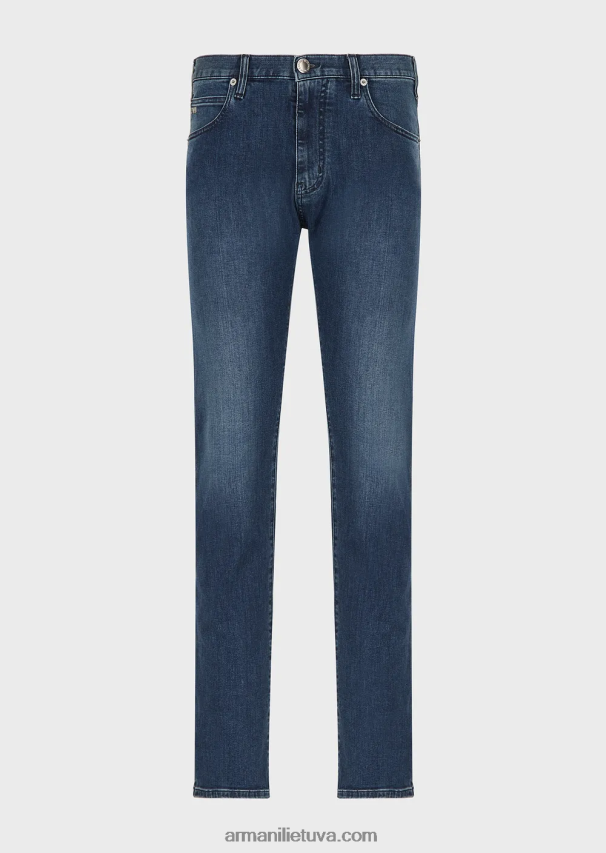 vyrų mėlyna Armani j45 įprasto kirpimo džinsai iš patogaus ruoželinio džinsinio audinio 02482X1200