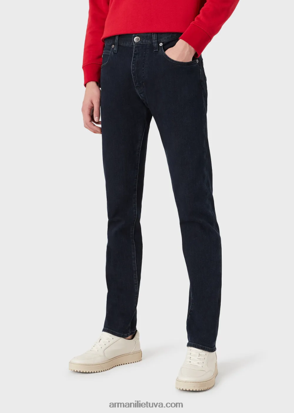 vyrų mėlyna Armani j45 įprasto prigludimo komfortiški džinsiniai ruoželiniai džinsai 02482X1207
