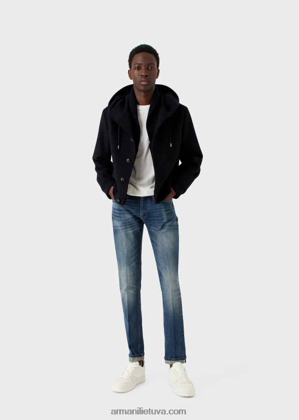 vyrų mėlyna Armani j75 ploni vintažinio skalbimo džinsai su apvadu 02482X1163