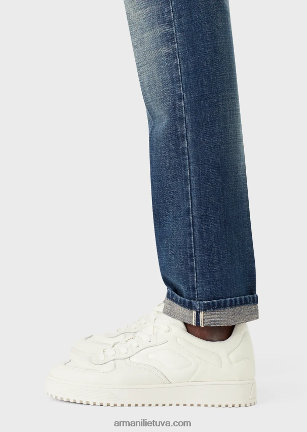 vyrų mėlyna Armani j75 ploni vintažinio skalbimo džinsai su apvadu 02482X1163