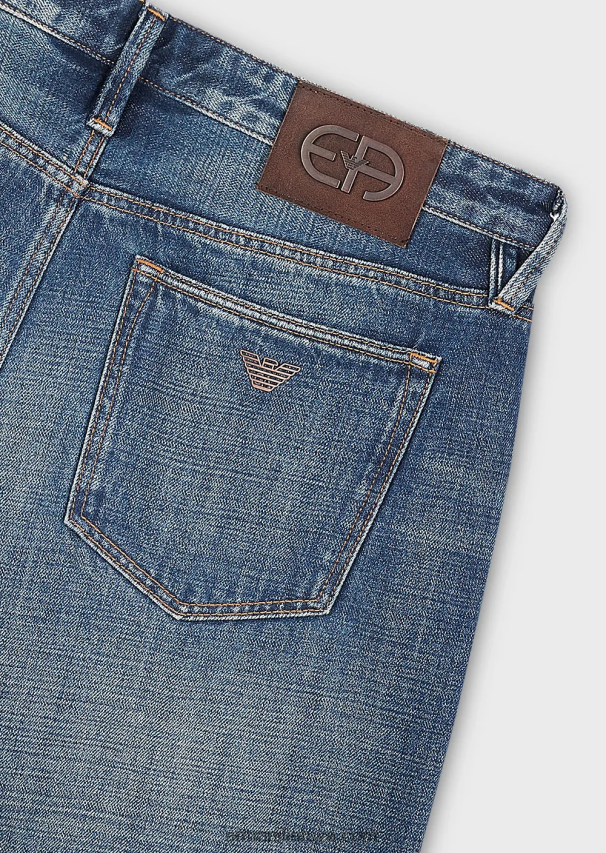 vyrų mėlyna Armani j75 ploni vintažinio skalbimo džinsai su apvadu 02482X1163