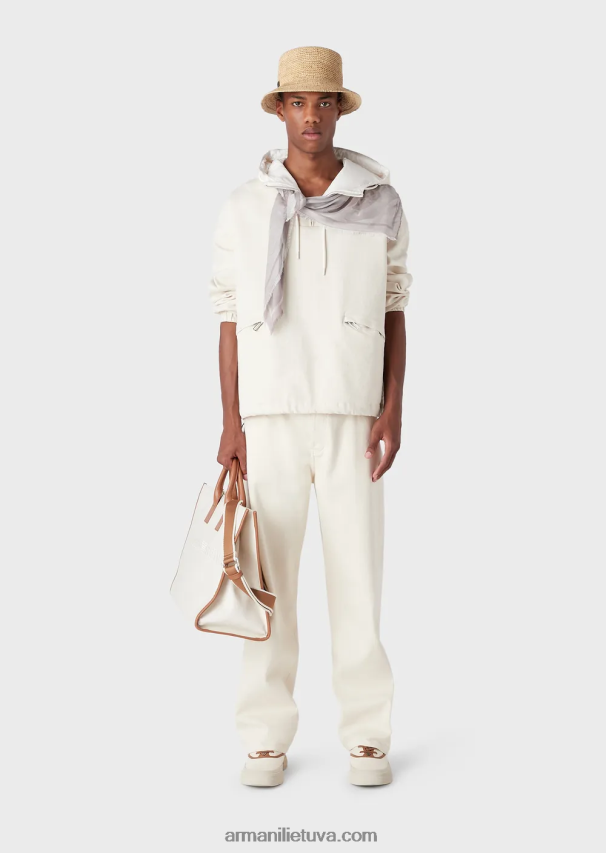 vyrų pieno baltumo Armani j74 laisvi, švelniai dažyti džinsiniai džinsai 02482X1151