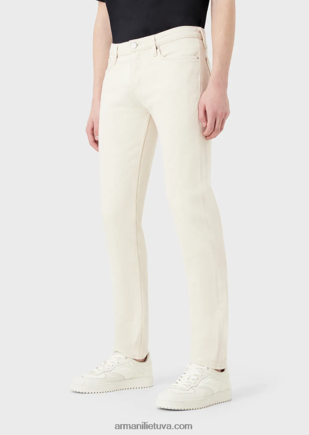 vyrų pieno baltumo Armani j75 ploni, švelniai dažyti džinsiniai džinsai 02482X1172