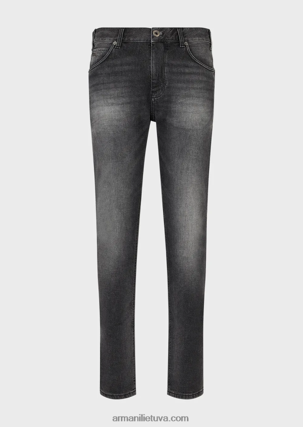 vyrų pilka Armani j16 ploni, akmenimi skalbti vintažinės išvaizdos džinsiniai džinsai 02482X1174