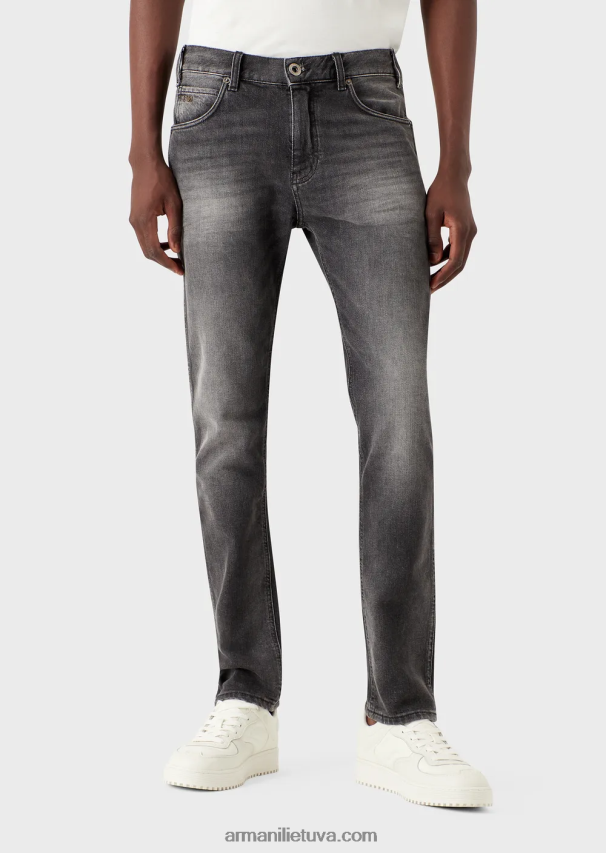 vyrų pilka Armani j16 ploni, akmenimi skalbti vintažinės išvaizdos džinsiniai džinsai 02482X1174