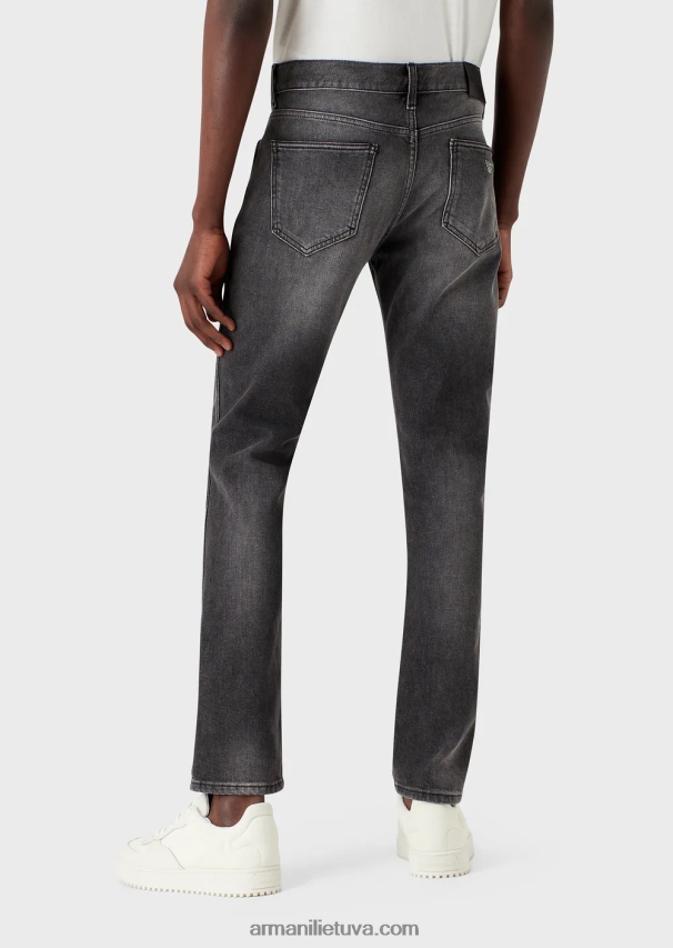 vyrų pilka Armani j16 ploni, akmenimi skalbti vintažinės išvaizdos džinsiniai džinsai 02482X1174