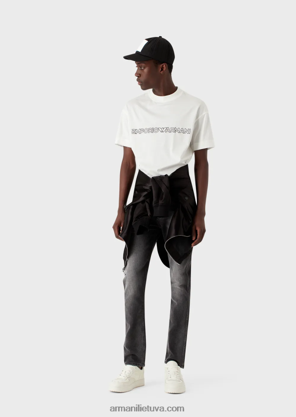 vyrų pilka Armani j16 ploni, akmenimi skalbti vintažinės išvaizdos džinsiniai džinsai 02482X1174