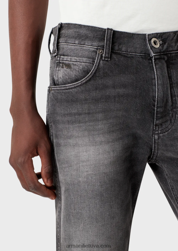 vyrų pilka Armani j16 ploni, akmenimi skalbti vintažinės išvaizdos džinsiniai džinsai 02482X1174