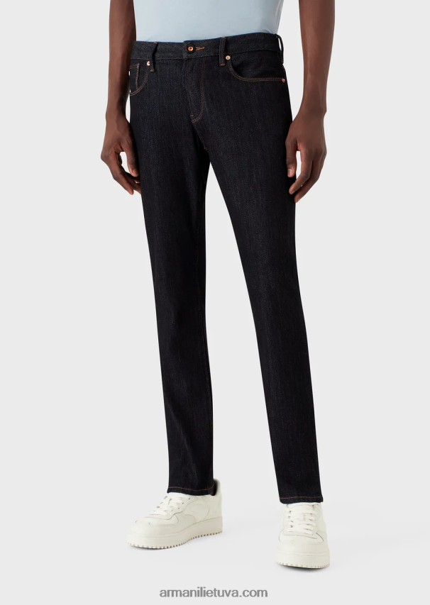 vyrų tamsiai mėlyna Armani j06 ploni, netikro trikotažo džinsai 02482X1161