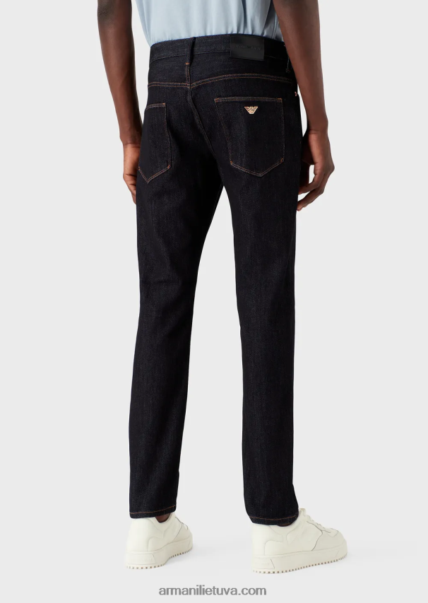 vyrų tamsiai mėlyna Armani j06 ploni, netikro trikotažo džinsai 02482X1161