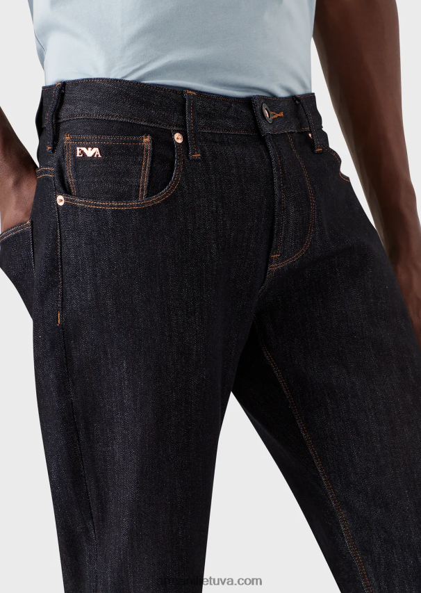 vyrų tamsiai mėlyna Armani j06 ploni, netikro trikotažo džinsai 02482X1161