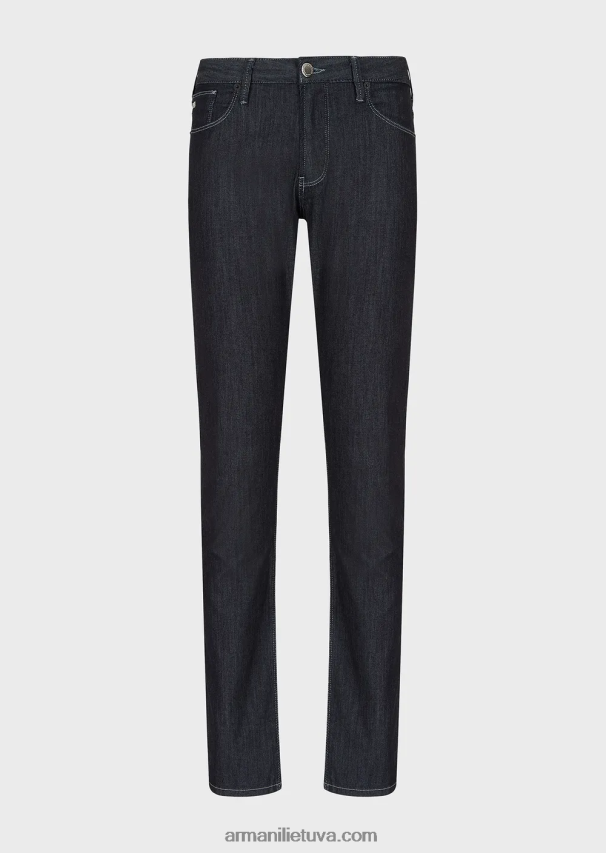 vyrų tamsiai mėlyna Armani j06 ploni ruoželinio melanžo džinsai iš patogaus džinsinio audinio 02482X1183