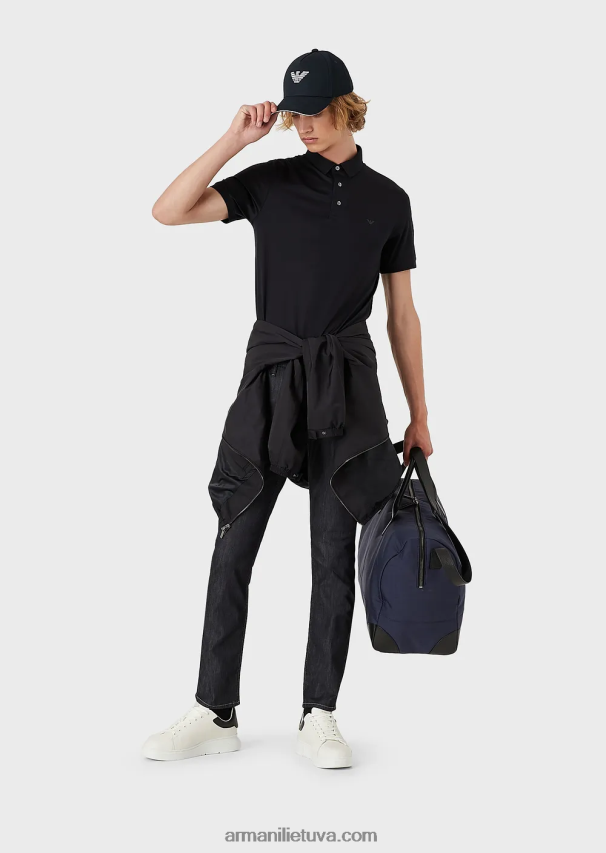 vyrų tamsiai mėlyna Armani j06 ploni ruoželinio melanžo džinsai iš patogaus džinsinio audinio 02482X1183