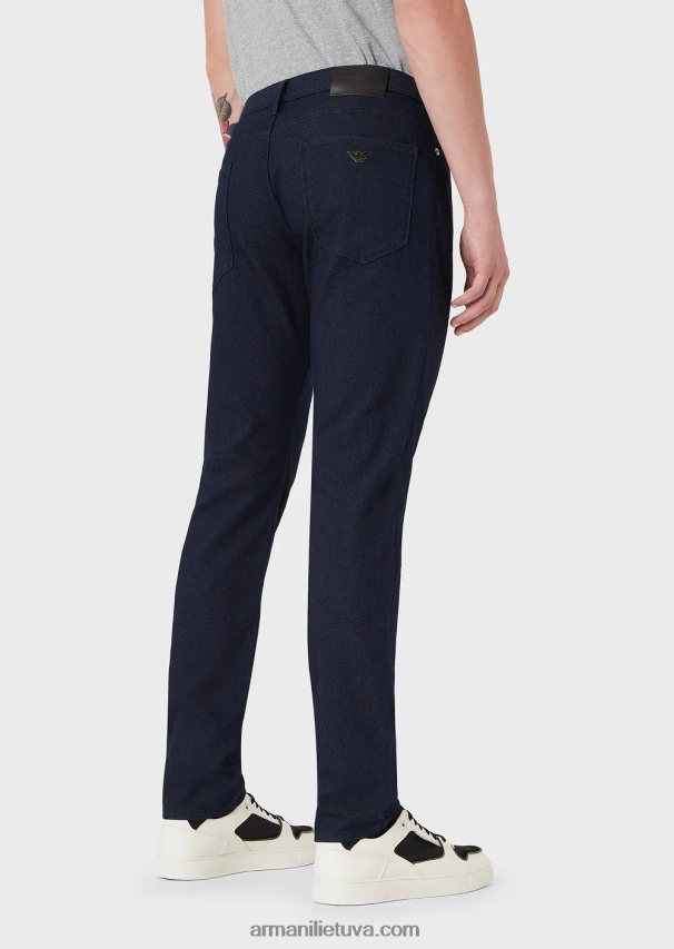 vyrų tamsiai mėlyna Armani j06 plonos, medvilnės mišinio šarvuotos kelnės 02482X1190
