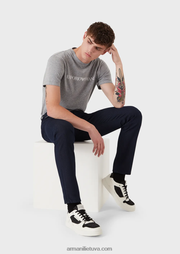 vyrų tamsiai mėlyna Armani j06 plonos, medvilnės mišinio šarvuotos kelnės 02482X1190