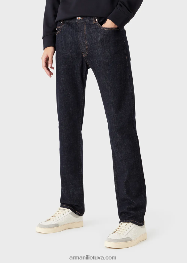 vyrų vidurnakčio mėlyna Armani j45 įprasto prigludimo išskalbiami džinsiniai džinsai 02482X1206
