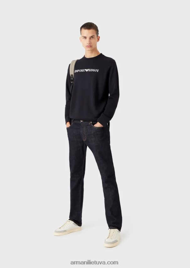 vyrų vidurnakčio mėlyna Armani j45 įprasto prigludimo išskalbiami džinsiniai džinsai 02482X1206