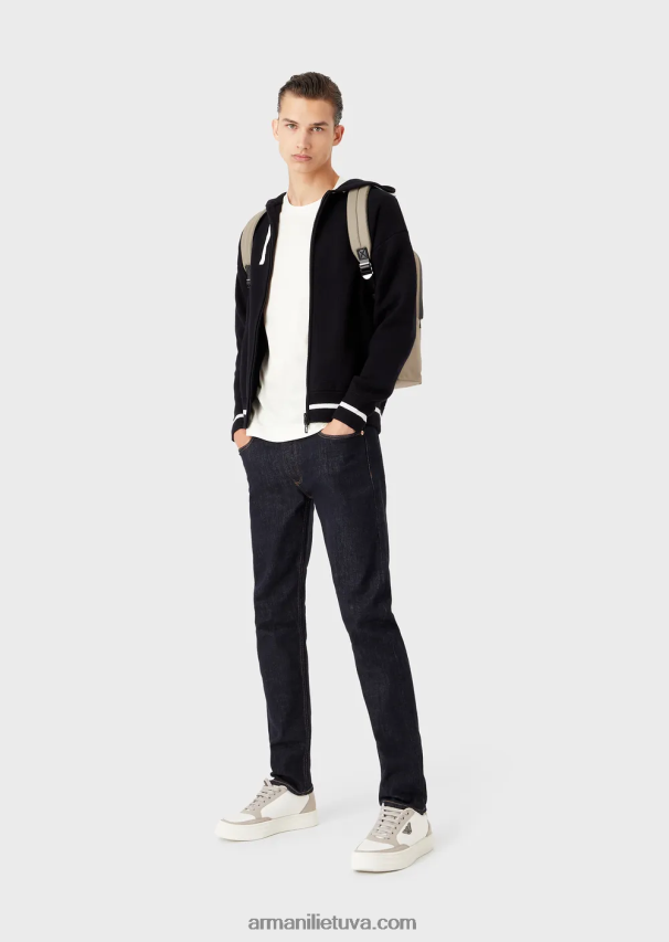 vyrų vidurnakčio mėlyna Armani j75 ploni džinsai, nuplaunami ir nuplaunami džinsiniai džinsai 02482X1196