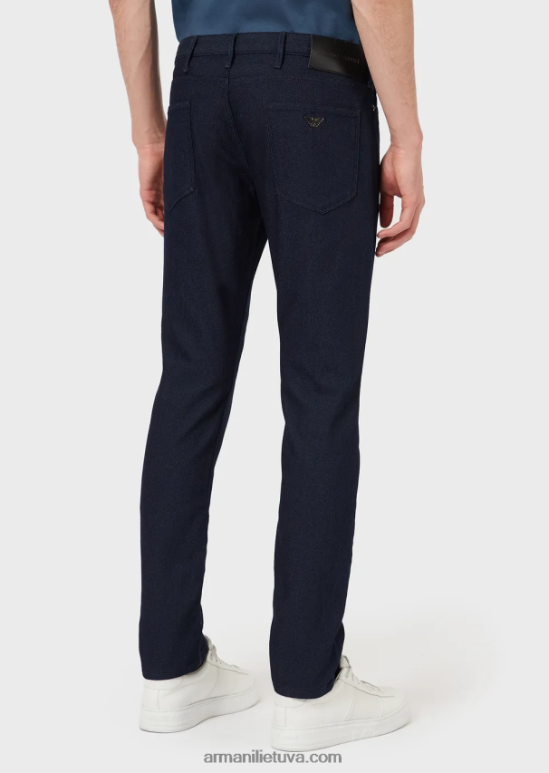 vyrų vidurnakčio mėlyna Armani plonos j06 kelnės iš tekstūruoto siūlais dažyto audinio 02482X1187