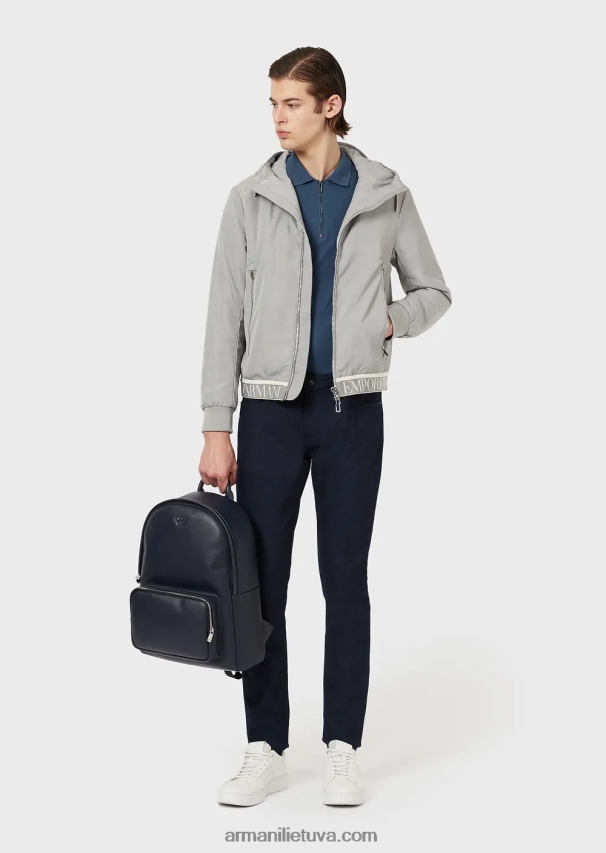 vyrų vidurnakčio mėlyna Armani plonos j06 kelnės iš tekstūruoto siūlais dažyto audinio 02482X1187