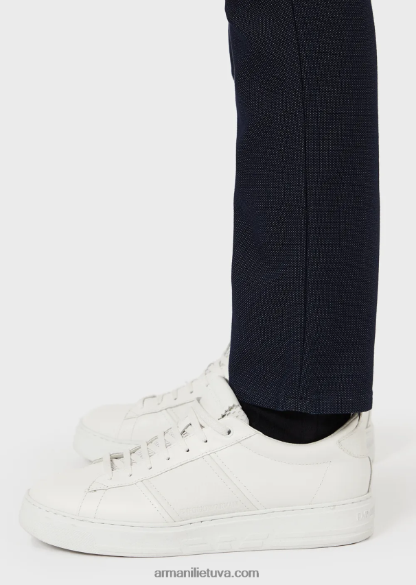 vyrų vidurnakčio mėlyna Armani plonos j06 kelnės iš tekstūruoto siūlais dažyto audinio 02482X1187