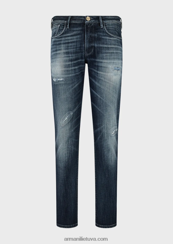 vyrų vidutinio mėlynumo Armani j06 ploni, plėšyti tamsūs džinsai 02482X1158