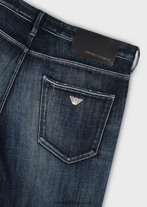 vyrų vidutinio mėlynumo Armani j06 ploni, plėšyti tamsūs džinsai 02482X1158