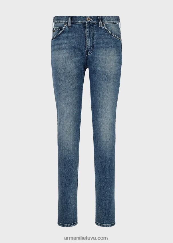 vyrų vidutinio mėlynumo Armani j16 ploni, akmenimi skalbti vintažinės išvaizdos džinsiniai džinsai 02482X1173