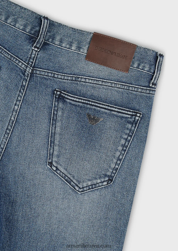 vyrų vidutinio mėlynumo Armani j16 ploni, akmenimi skalbti vintažinės išvaizdos džinsiniai džinsai 02482X1173