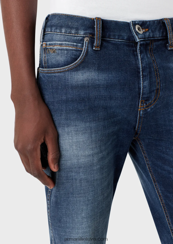 vyrų vidutinio mėlynumo Armani j16 ploni vintažinės išvaizdos džinsiniai džinsai 02482X1175