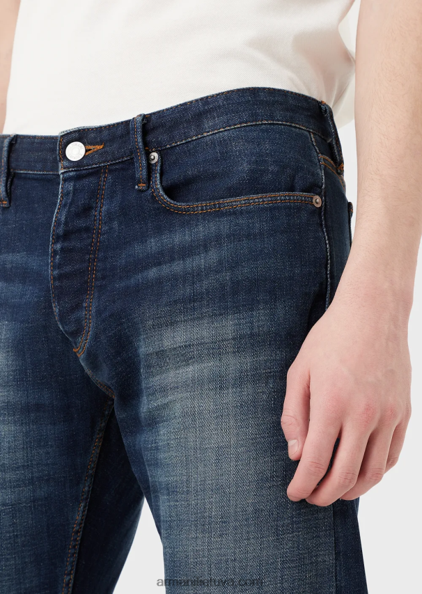 vyrų vidutinio mėlynumo Armani j75 ploni dėvimi ekologiški džinsai 02482X1165