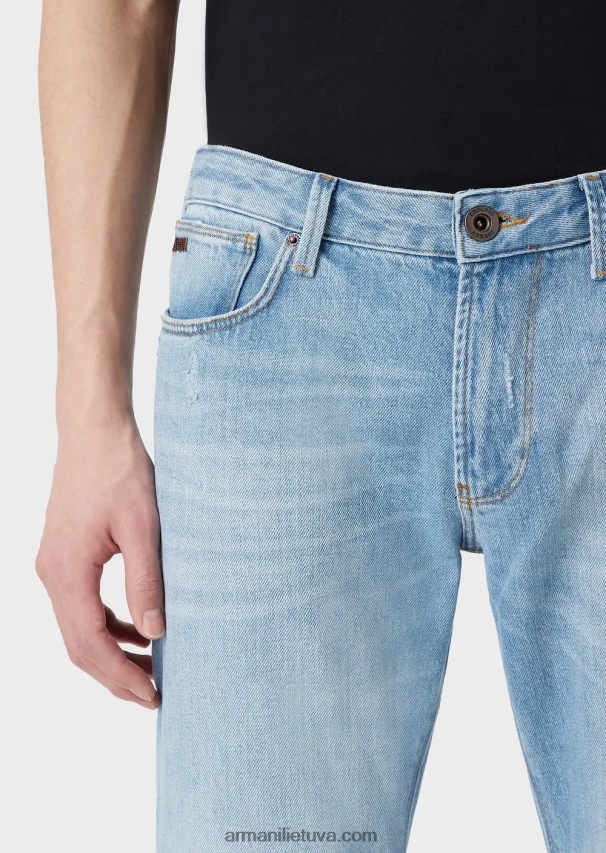 vyrų šviesiai mėlynas Armani j06 ploni džinsai iš vintažinės išvaizdos tamprio džinso 02482X1157