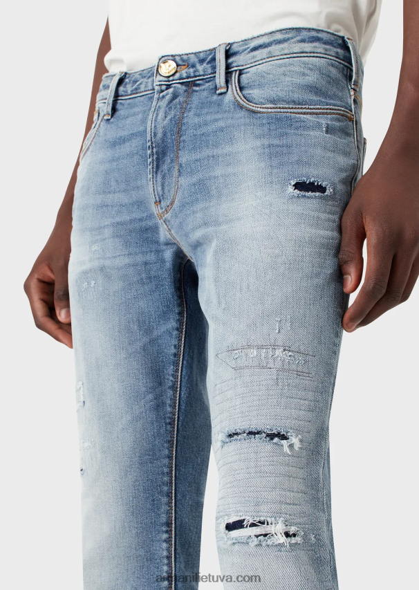 vyrų šviesiai mėlynas Armani j06 ploni, plėšyti lengvi džinsai 02482X1188