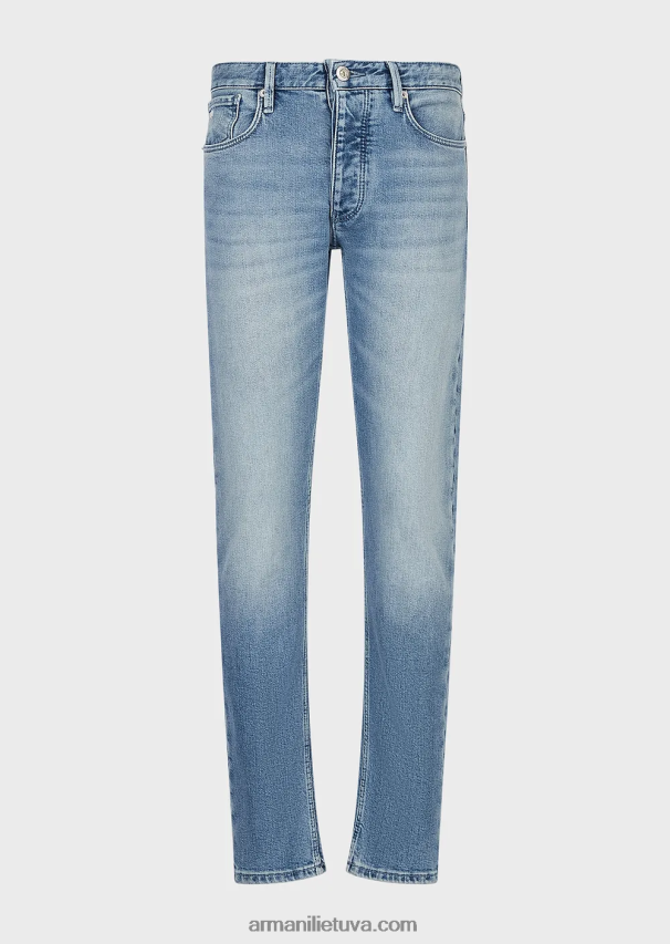vyrų šviesiai mėlynas Armani j75 ploni vintažinės išvaizdos išblukę džinsai 02482X1166